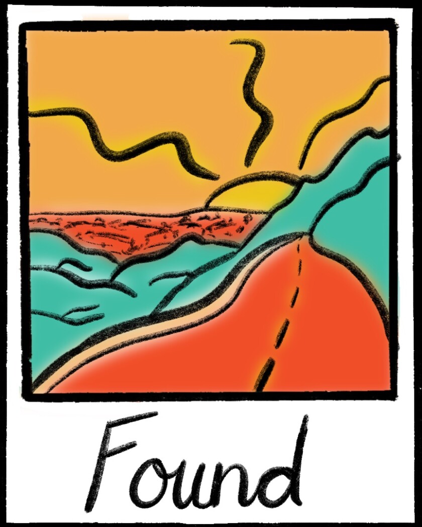 Illustration of polaroid featuring a California highway along a mountainside.