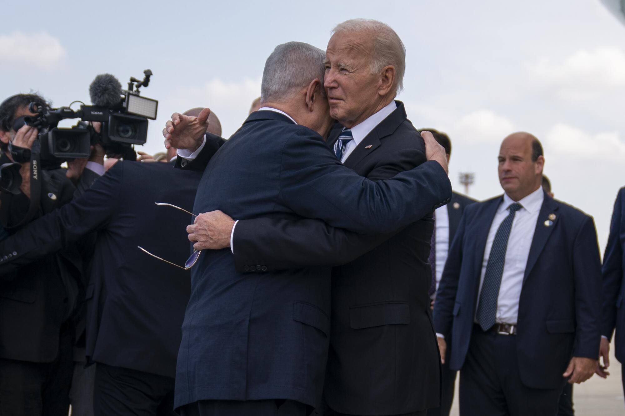 President Biden embracing Israeli Prime Minister Benjamin Netanyahu