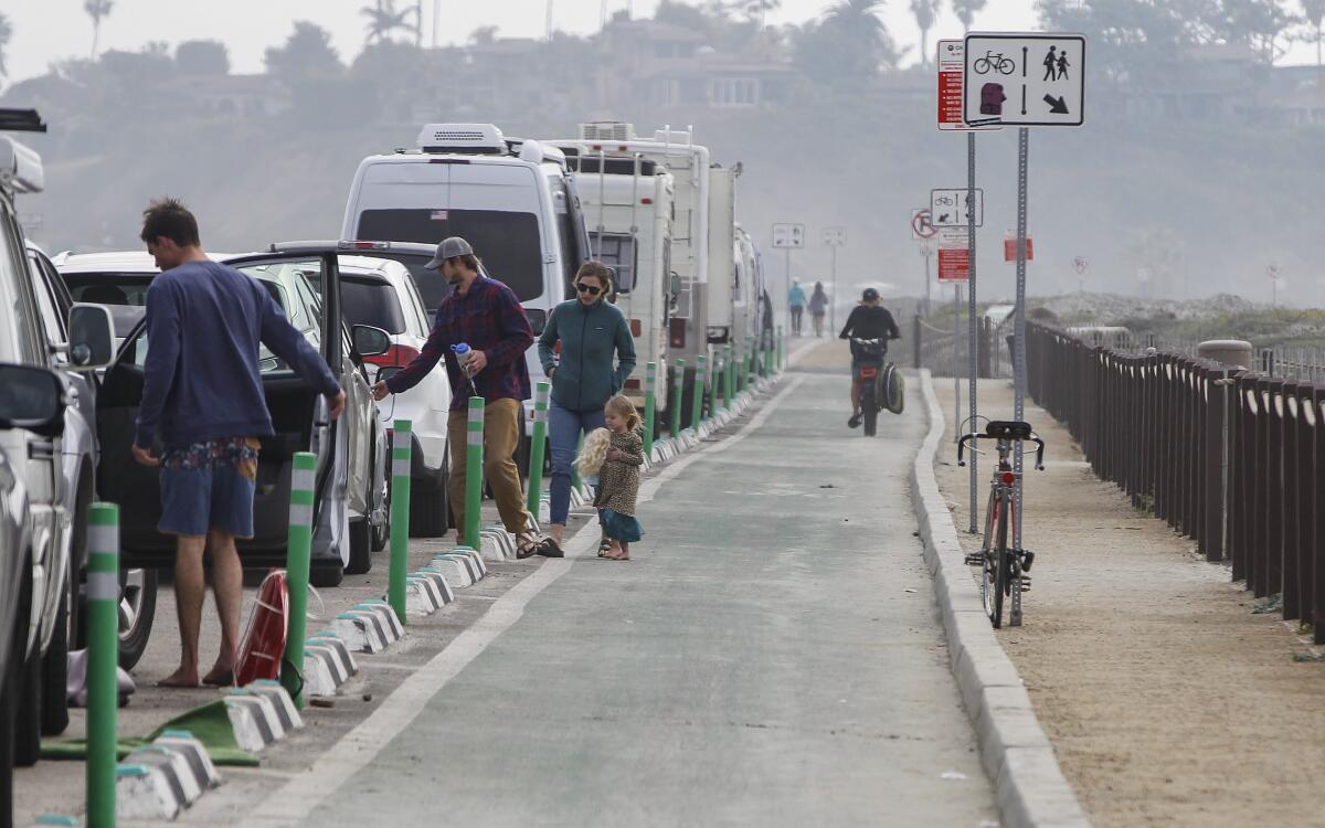A view of the south bound bicycle lane along Highway 101 in Encinitas , CA.