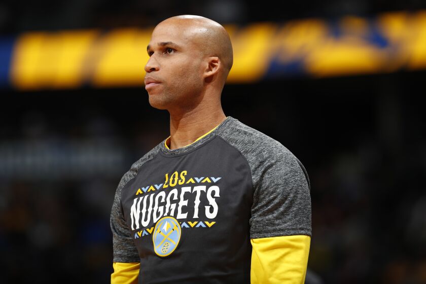 Denver Nuggets forward Richard Jefferson (22) in the second half of an NBA basketball game Friday, March 9, 2018, in Denver. The Nuggets won 125-116.(AP Photo/David Zalubowski)