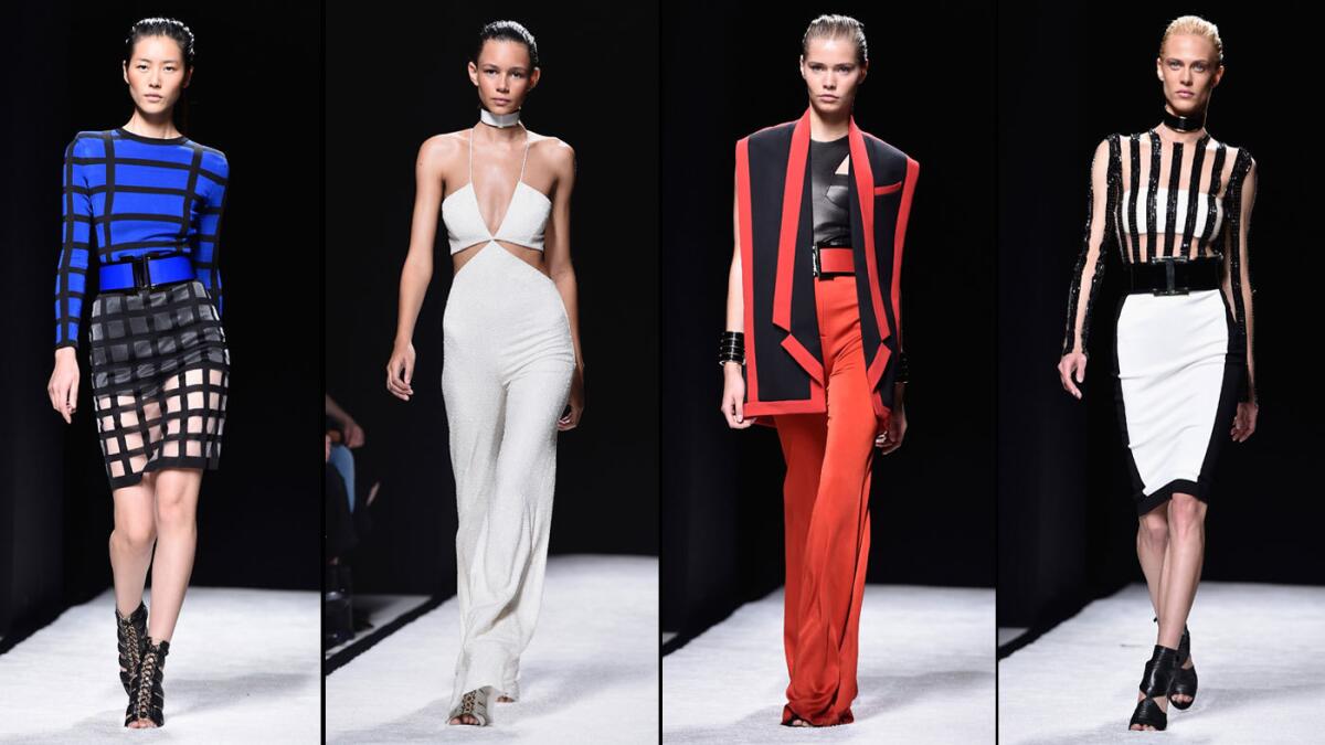 Four looks from the Balmain spring/summer 2015 collection.