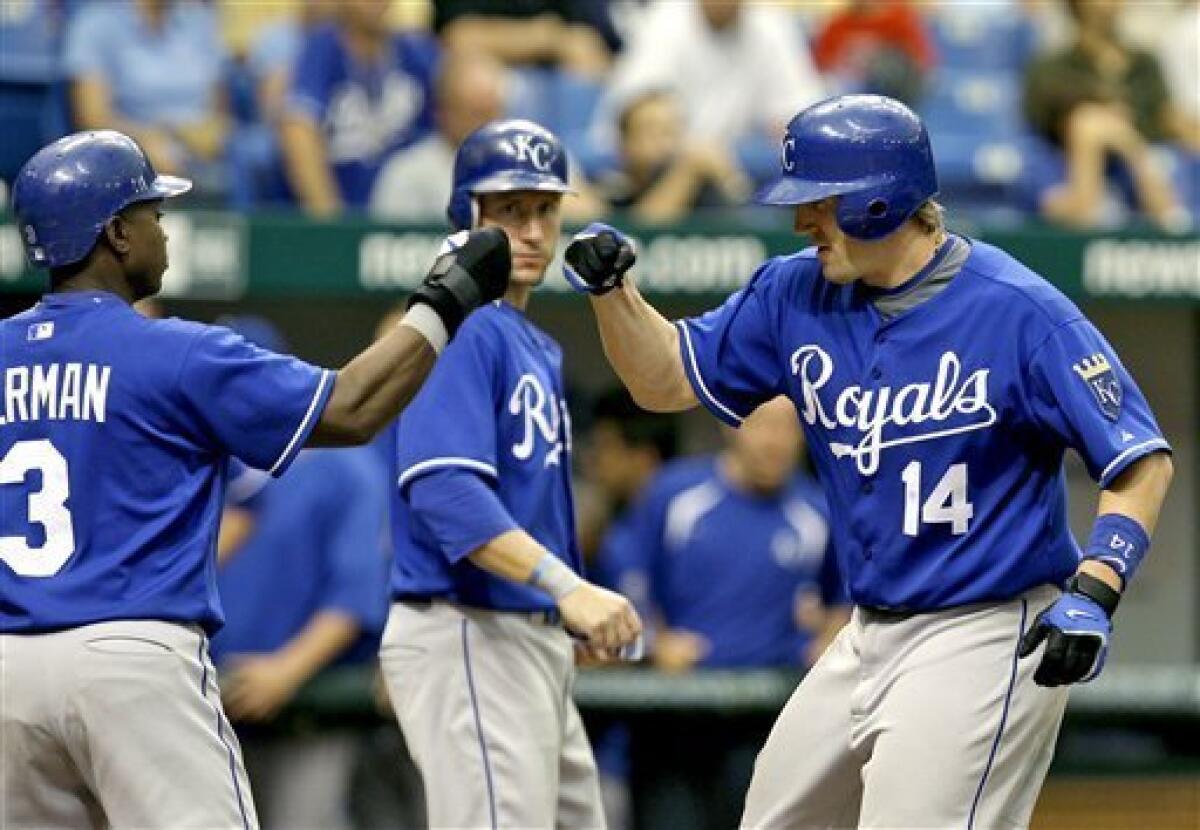 Tampa Bay Rays' Evan Longoria, left, celebrates with teammate