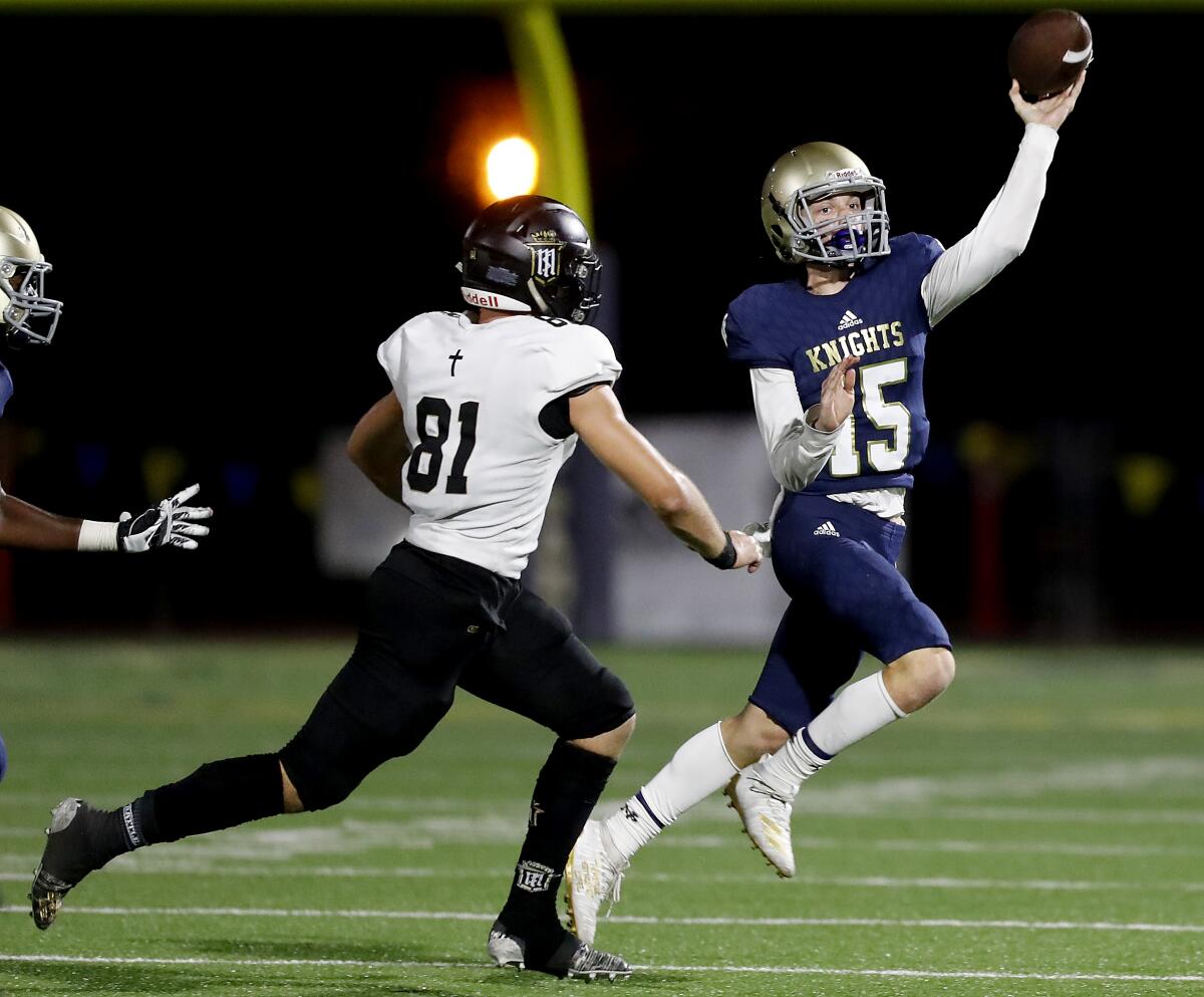 Sherman Oaks Notre Dame quarterback Zachary Siskowic is one of at least 11 quarterbacks who have switched schools since the 2019 season ended. He's now at Crespi.