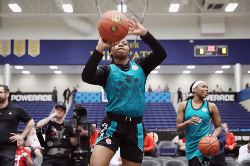 MARIETTA, GA - MARCH 25: Charisma Osborne warms up before the 2019 Powerade Jam Fest on March 25, 2019 in Marietta, Georgia. (Photo by Patrick Smith/Getty Images for Powerade)