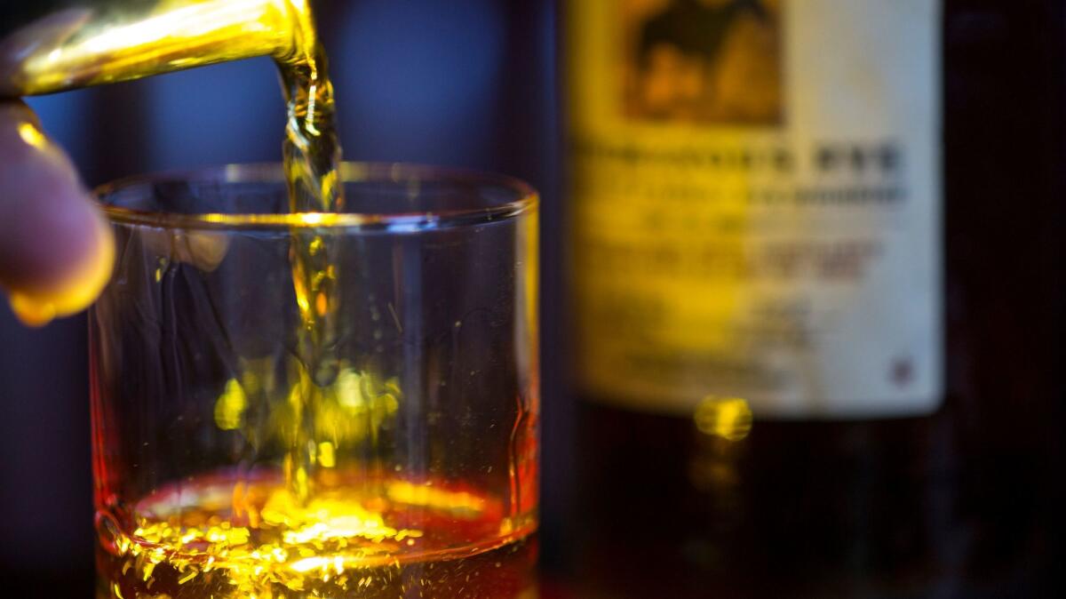 Rye is poured neat at a bar in Los Angeles.