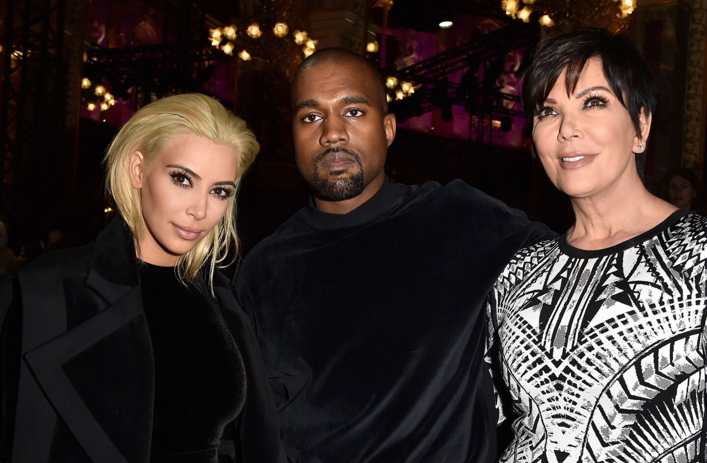 Kardashian, West and her mother Kris Jenner attend the Balmain show in Paris on March 5, 2015.