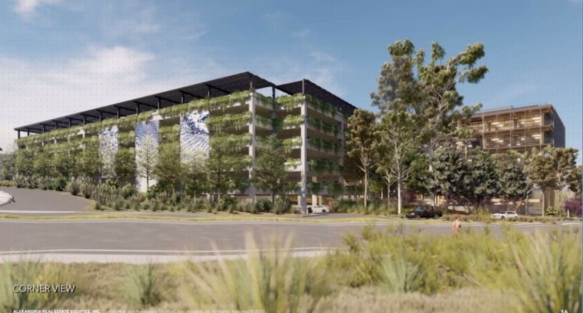 The new design for The Grove's parking garage as seen from El Camino Real.