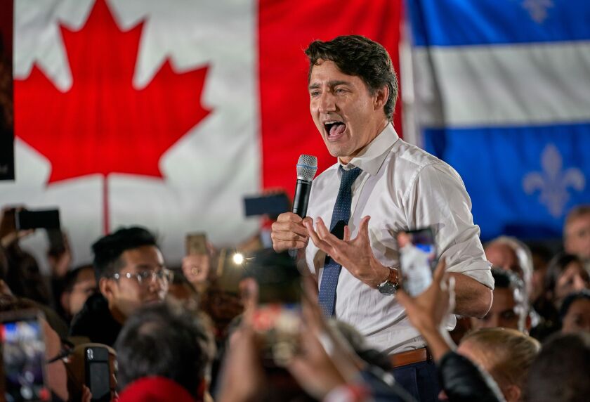 Canadian Prime Minister Justin Trudeau attends campaign rally in Montreal, Canada.