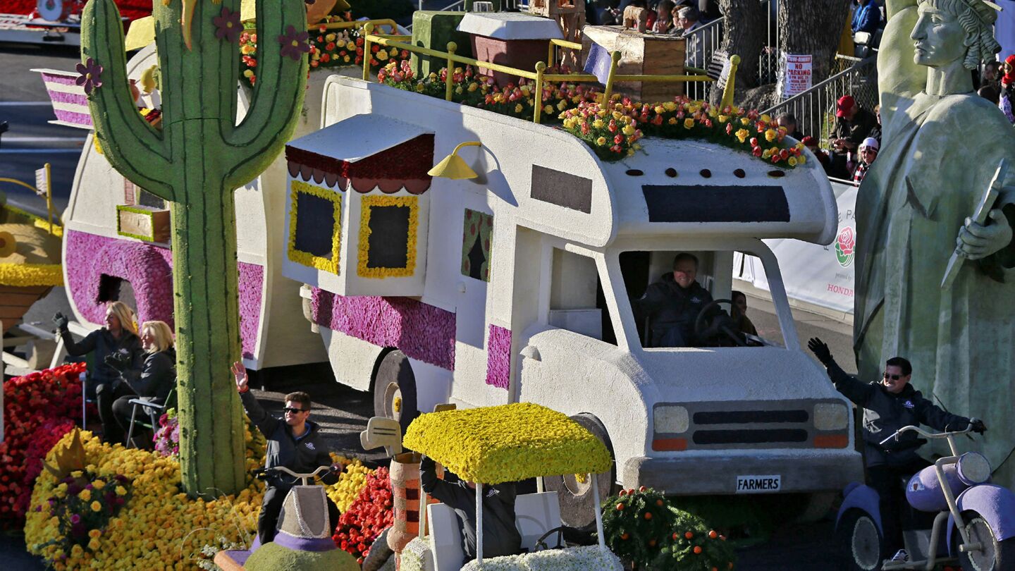 Farmers Insurance Group float "Along for the Ride" during the 2016 Rose Parade.