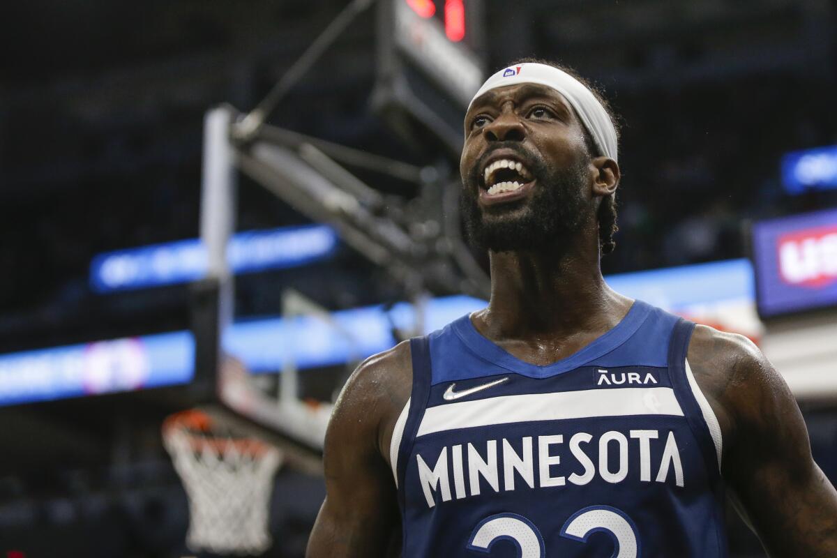Minnesota Timberwolves guard Patrick Beverley yells during a game against the Lakers on March 16.