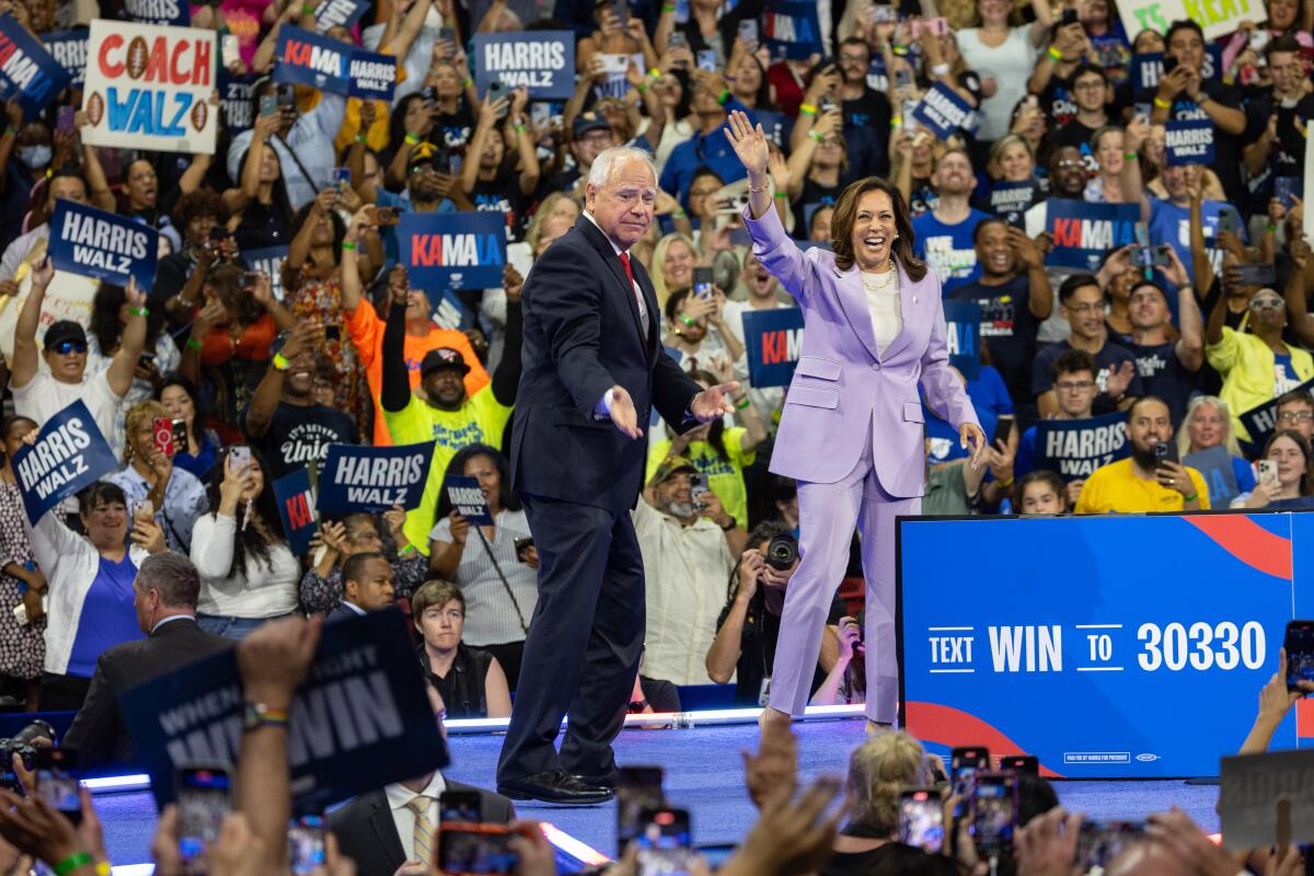 Vice President Kamala Harris and Minnesota Gov. Tim Walz at a presidential campaign event last week in Las Vegas, NV.