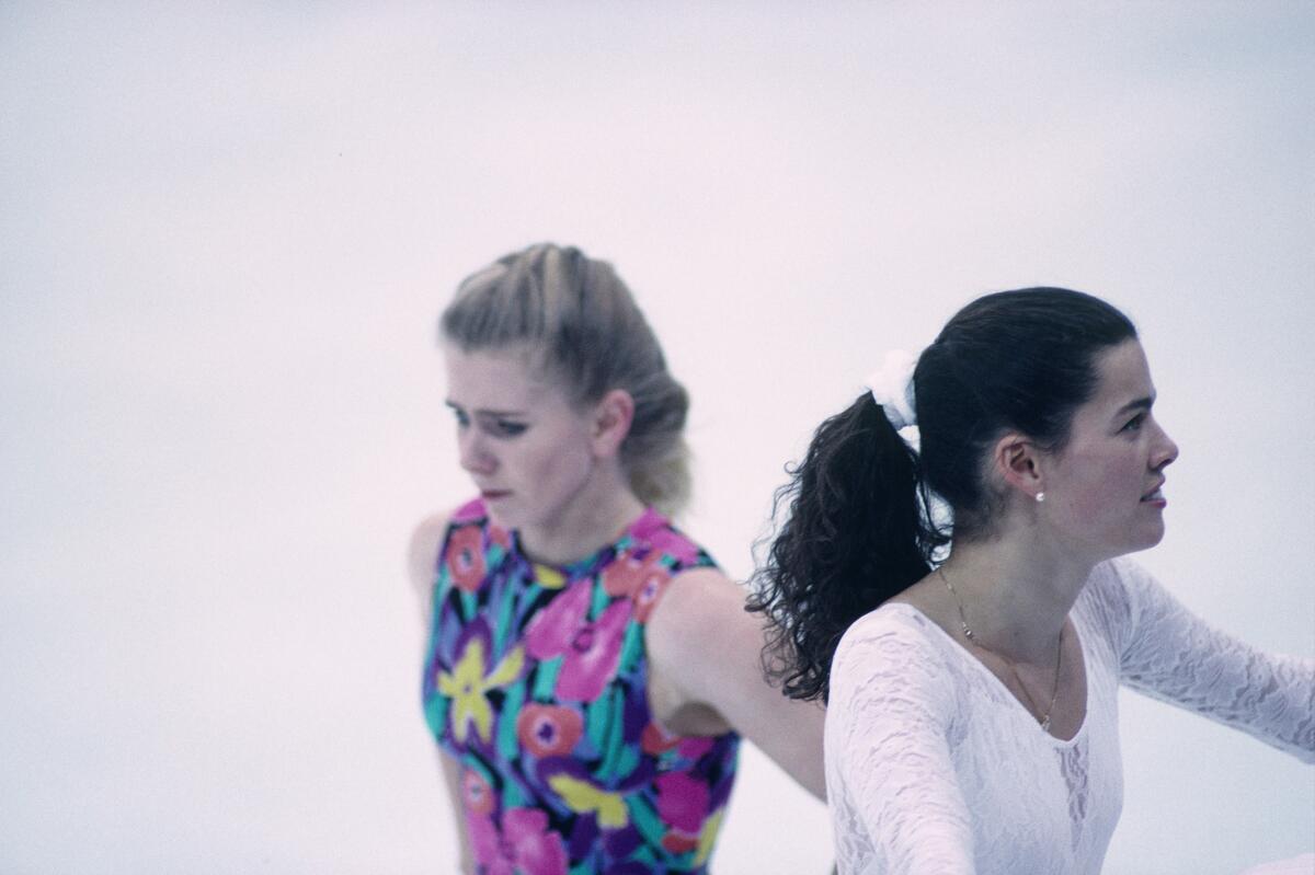 Tonya Harding and Nancy Kerrigan on the ice rink.