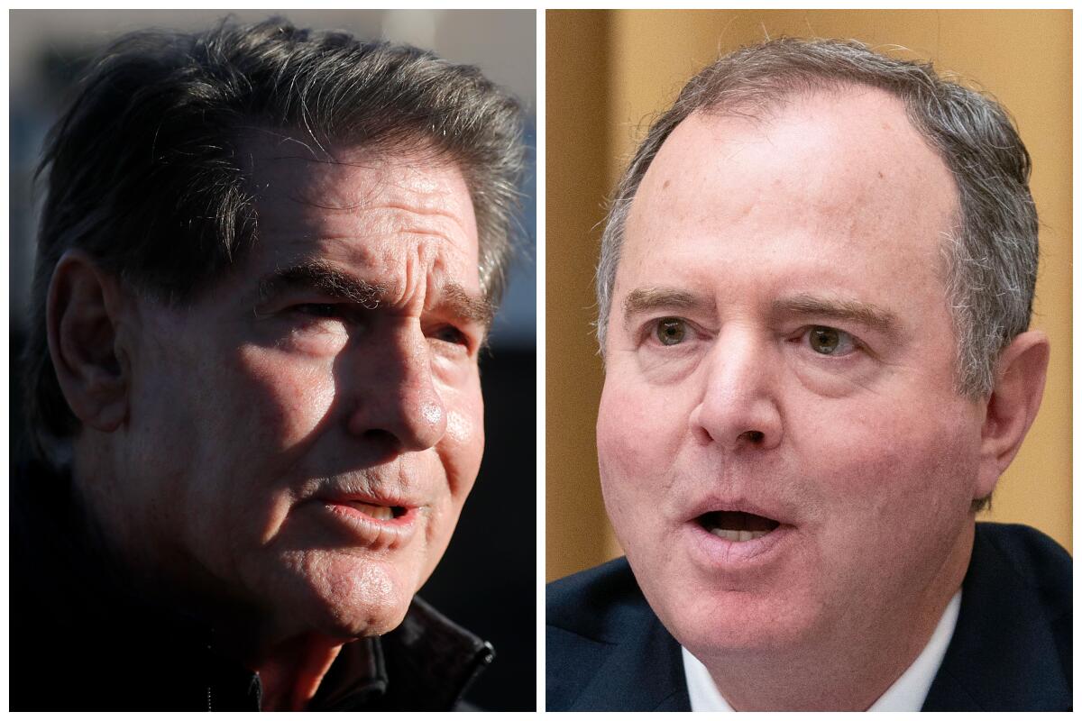 California U.S. Senate candidates Steve Garvey, left, and Rep. Adam Schiff.