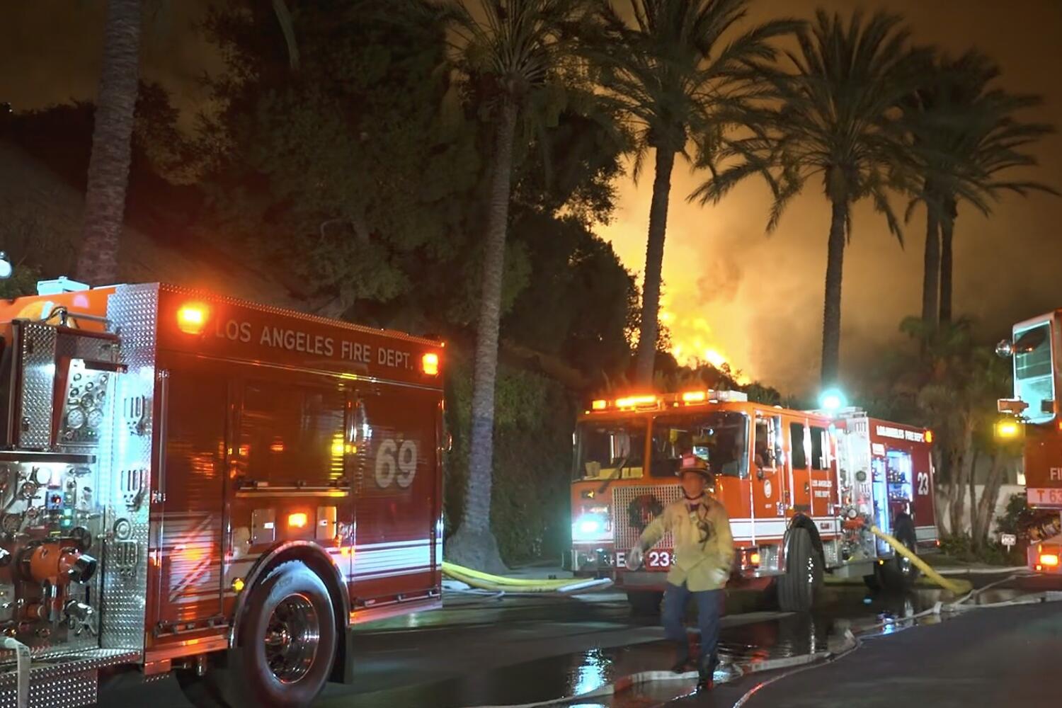 LAFD responding to the Lachman fire in the Pacific Palisades area