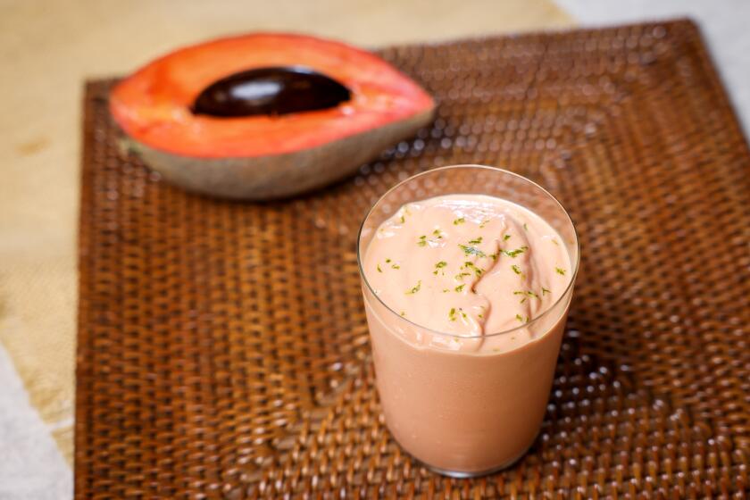 EL SEGUNDO-CA-MAY 30, 2024: A Mamey Sapote shake that Chef Jordan Kahn paired with Cubanos at the Los Angeles Times on May 30, 2024. (Christina House / Los Angeles Times)