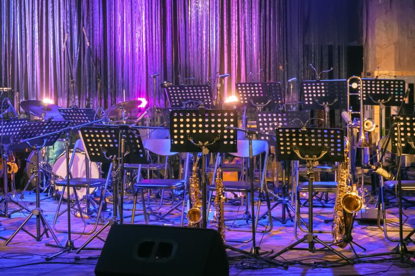 Background for Online Concert. Illuminated Empty Stage for Orchestra.