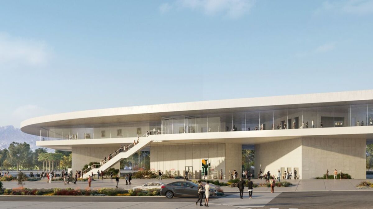 Peter Zumthor's design for a new LACMA, raised off the ground and ringed in glass. 