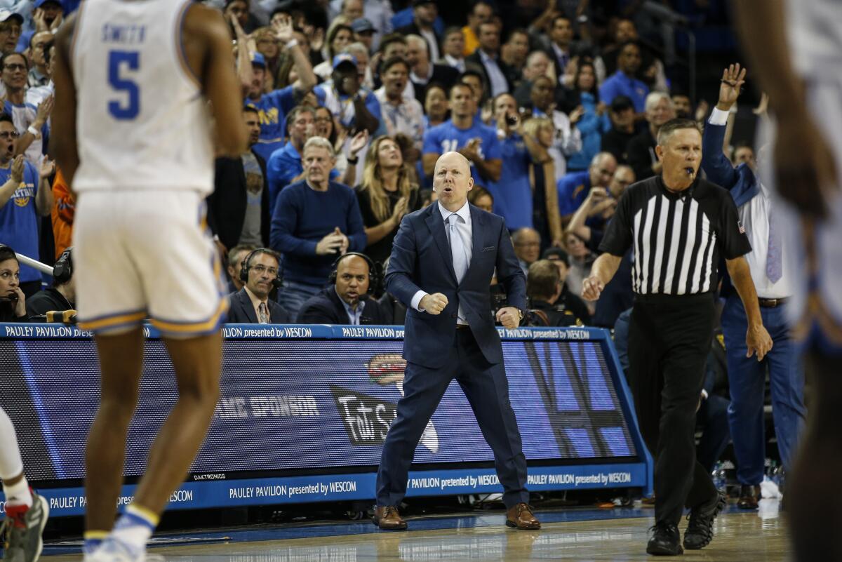 UCLA basketball coach Mick Cronin reacts on the sideline during a February game against Arizona State.