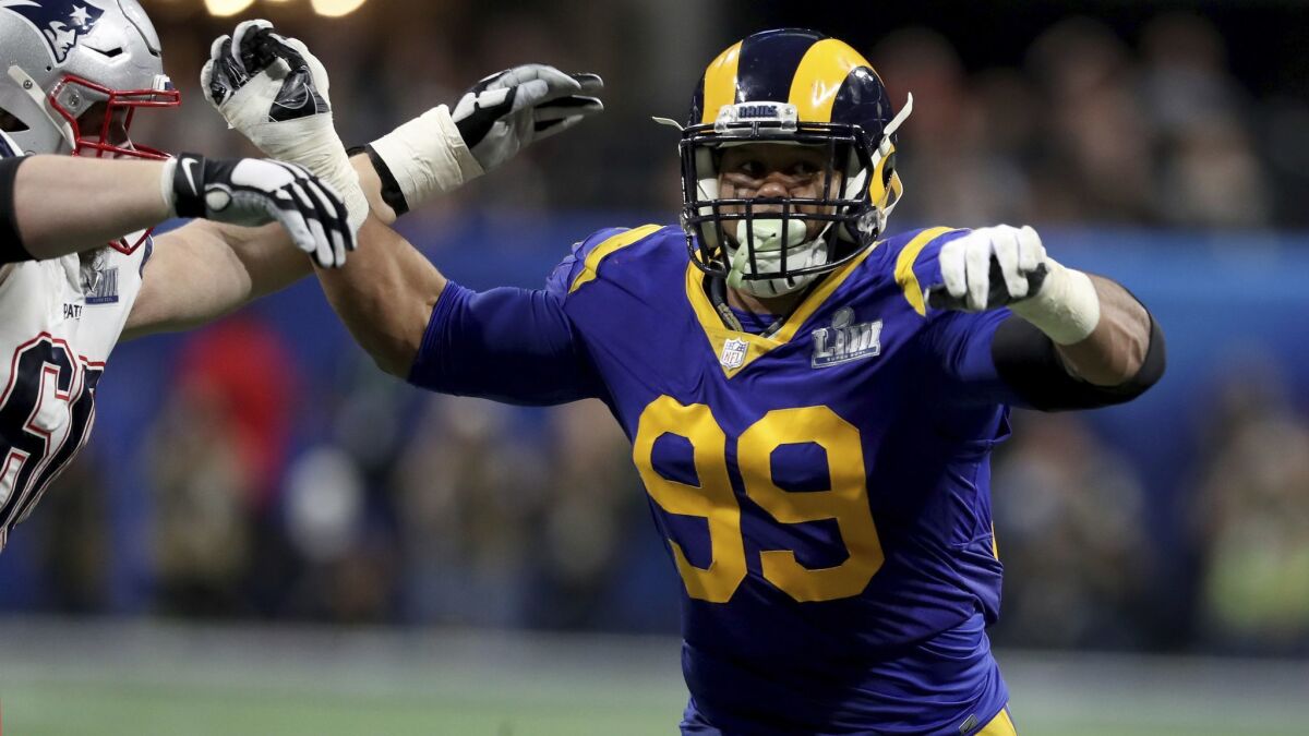 Rams defensive end Aaron Donald added to his list of honors Monday by being named to the NFL's all-decade team of the 2010s.