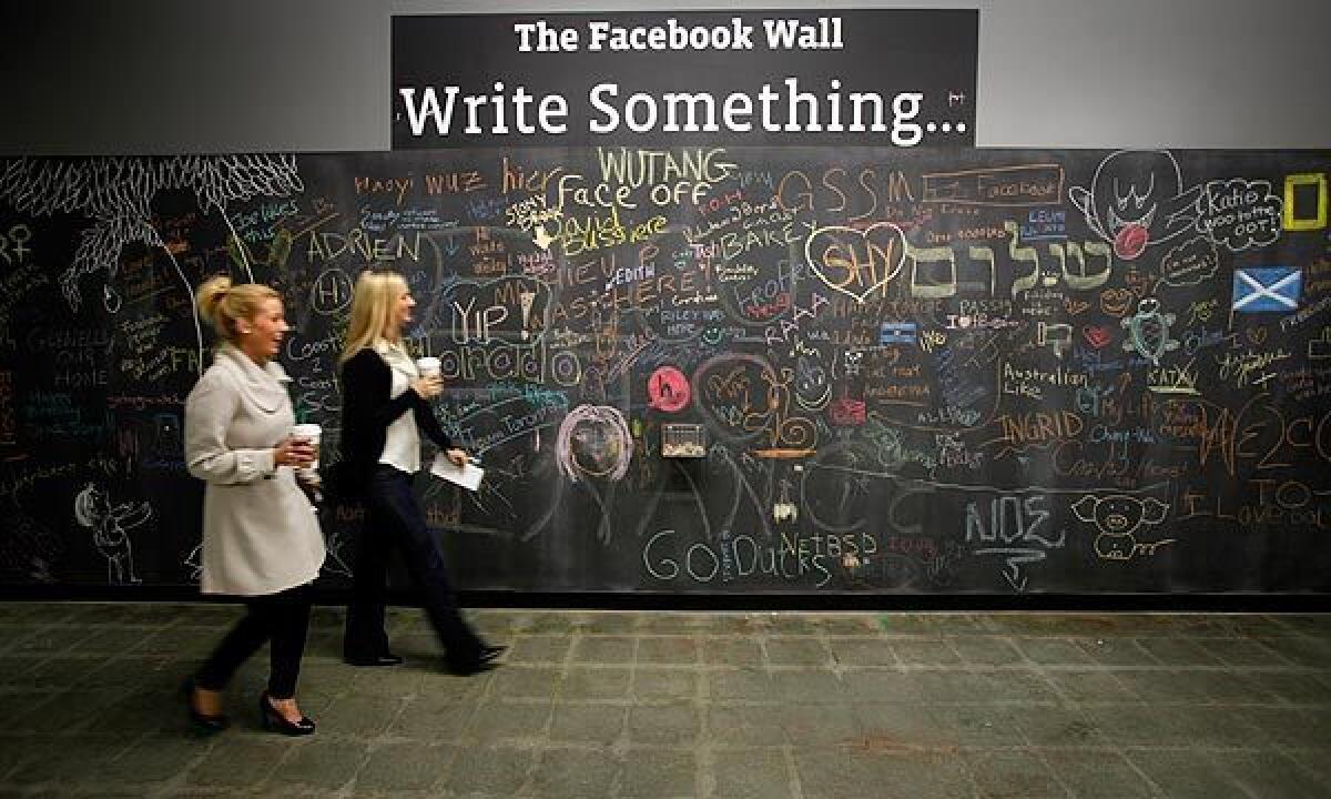 Facebook's chalkboard wall at its campus in Menlo Park, Calif.