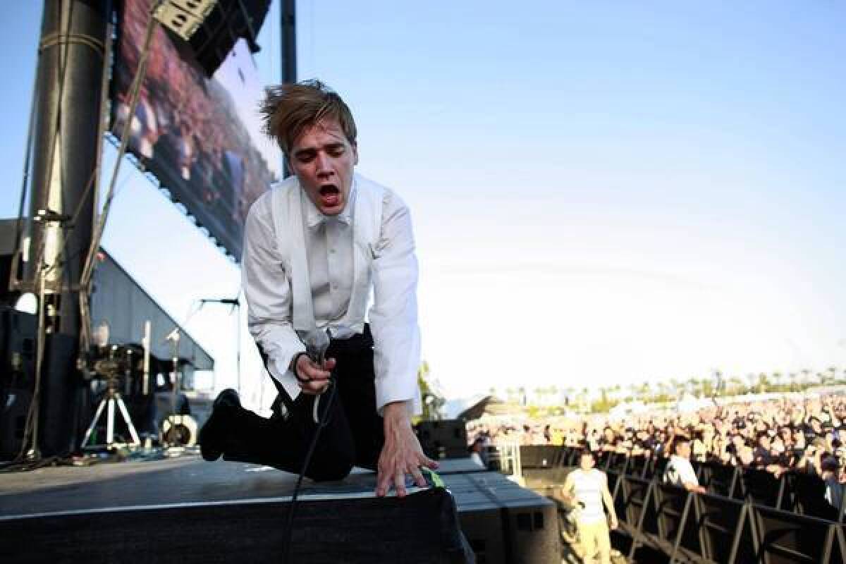 Howlin' Pelle Almqvist, lead singer of Swedish band the Hives, performs at the Coachella Valley Music and Arts Festival on April 22, 2012.