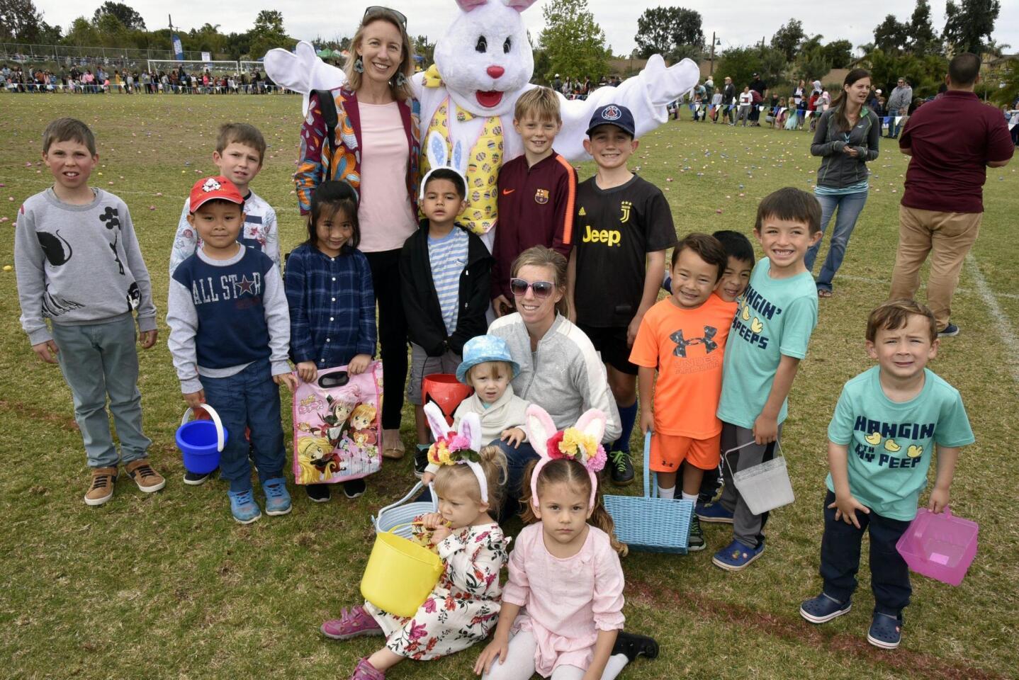 Encinitas Mayor Catherine S. Blakespear and the Easter Bunny, with some of the many children waiting to hunt for eggs