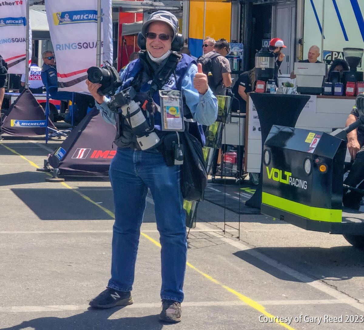 Jan geared up in the IMSA paddock