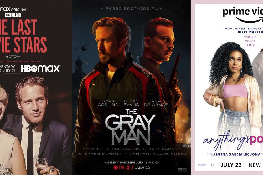 En esta combinación de fotos, el arte promocional de "The Last Movie Stars", un documental que se estrena en HBO Max el 21 de julio; "The Gray Man", una película que denuta en Netflix el 22 de julio, y "Anything's Possible", un film que se estrena en Amazon Prime Video el 22 de julio. (HBO Max/Netflix/Prime Video vía AP)