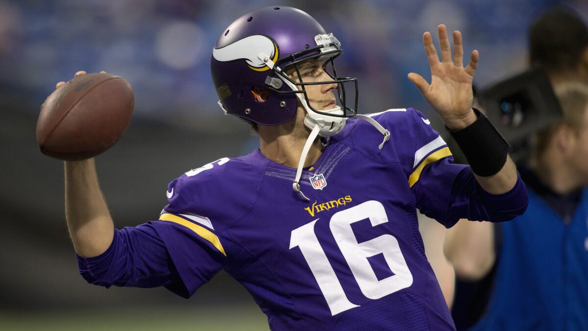 Minnesota Vikings quarterback Matt Cassel warms up before a game against the Detroit Lions on Dec. 29, 2013. The Vikings traded Cassel to the Buffalo Bills on Wednesday.