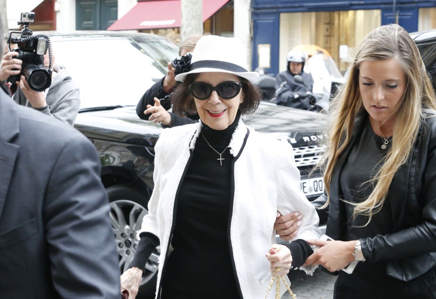 Mary Jo Shannon, grandmother of Kim Kardashian, arrives at Kanye West's Paris apartment on May 20.