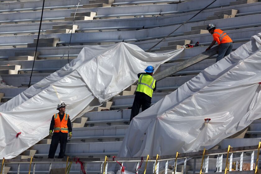 Construction of the SoFi Stadium and Hollywood Park.
