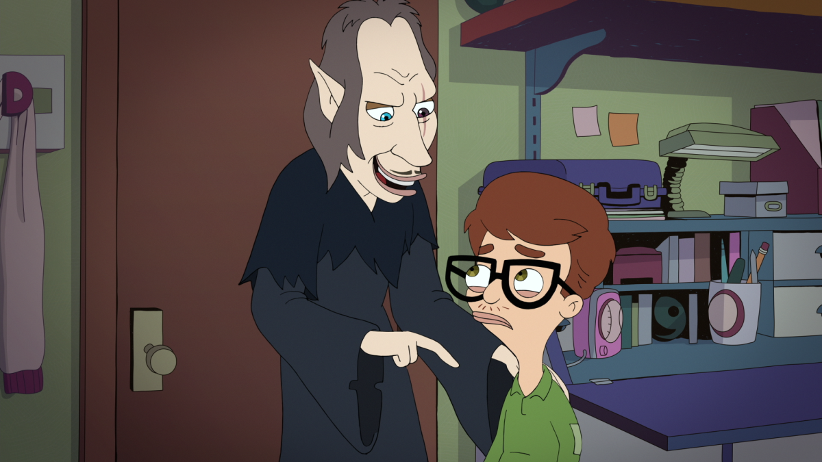 The Shame Wizard (David Thewlis) visits Andrew (John Mulaney) in a scene from "Big Mouth."