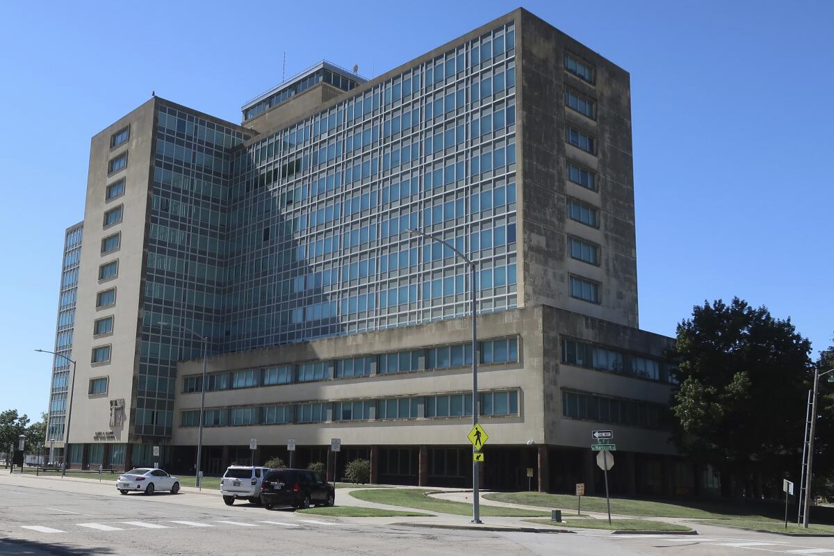 The Robert B. Docking State Office building in Topeka, Kan., is largely vacant and in need of renovations. 