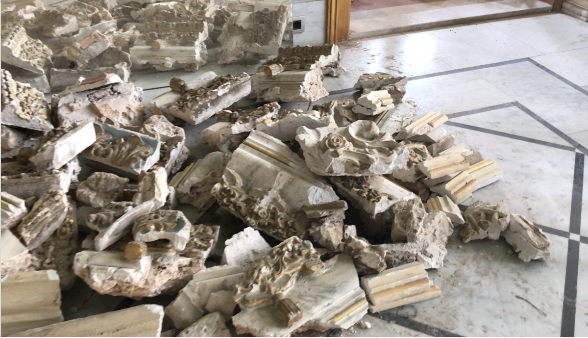 Chunks of fallen painted plaster from Fadlallah Dagher's house.