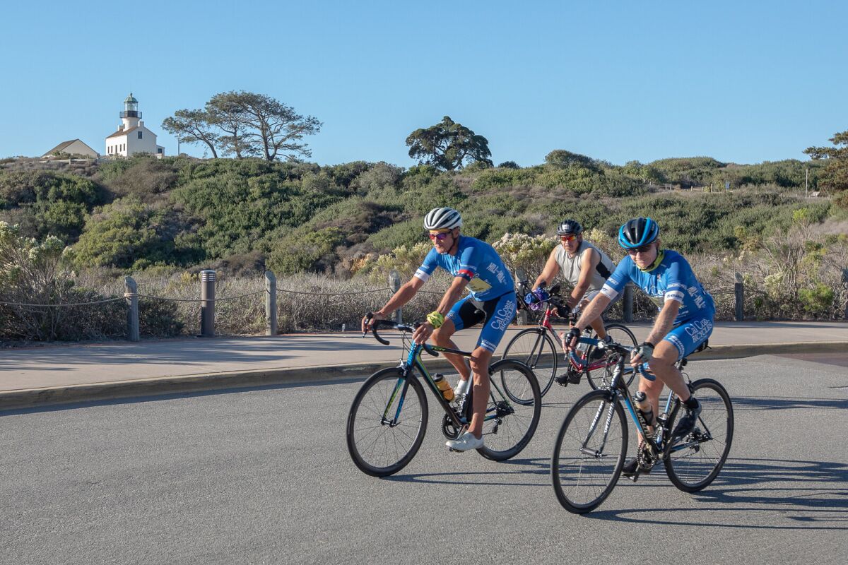 Participants in Ride the Point cycle through Cabrillo National Monument in Point Loma.
