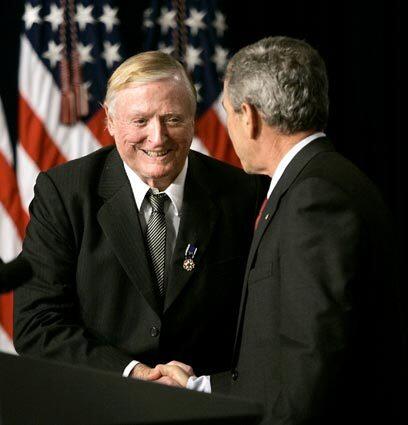 William F. Buckley Jr. died Wednesday at age 82. The conservative commentator is pictured in October 2005 at the White House, where President Bush was among the speakers at a tribute to Buckley and his National Review magazine.