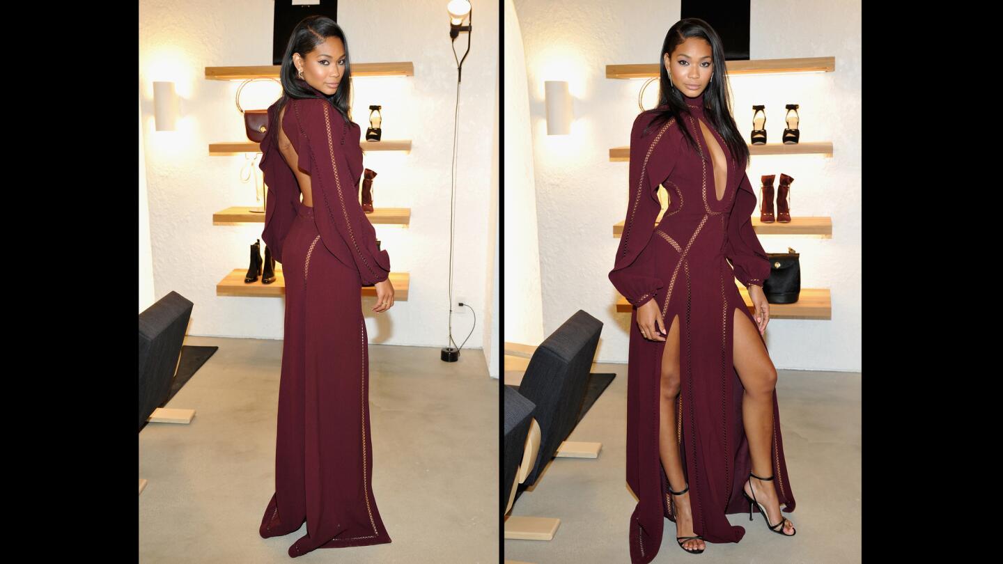 Chanel Iman wore the Zimmermann Look 35 Rhythm Molded Dress from the Fall/Winter 2015 Collection.