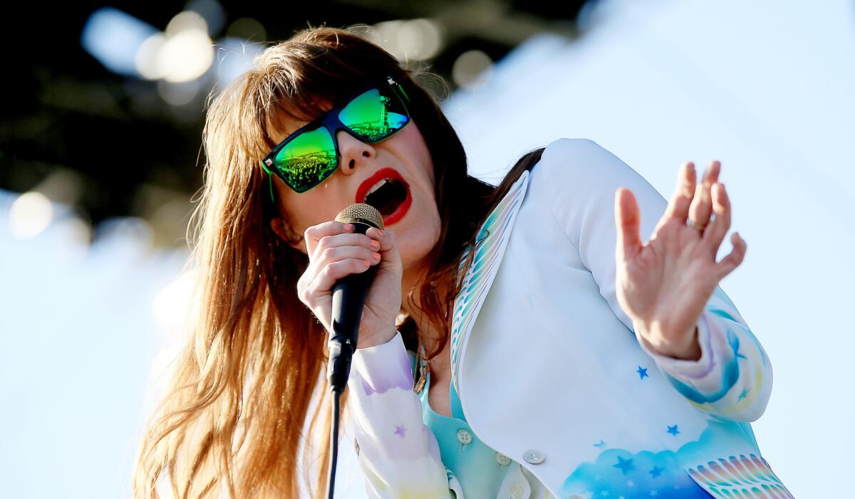 American singer-songwriter Jenny Lewis is seen performing at the Coachella Valley Music and Arts Festival on April 12, 2015.