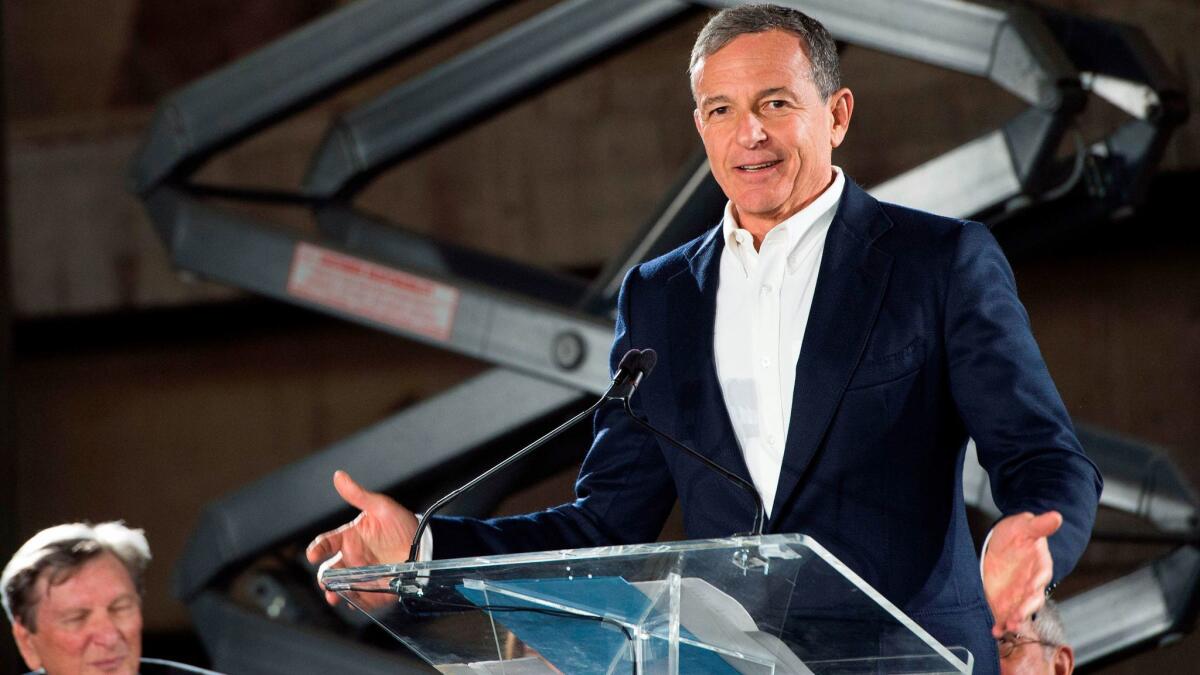 Chair of the Academy Museum Campaign Bob Iger speaks during the First look Inside The Academy Museum, Press Briefing and Hard Hat Tour of The Academy Museum event, on September 27, 2017, in Los Angels, California. / AFP PHOTO / VALERIE MACONVALERIE MACON/AFP/Getty Images ** OUTS - ELSENT, FPG, CM - OUTS * NM, PH, VA if sourced by CT, LA or MoD **