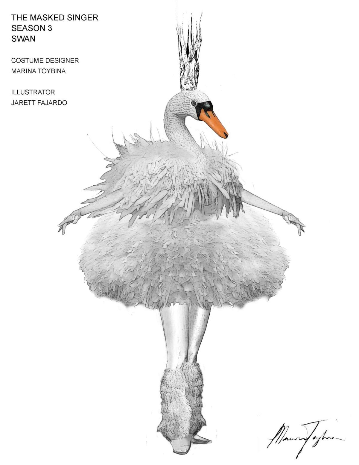 A swan costume sketch from "The Masked Singer"
