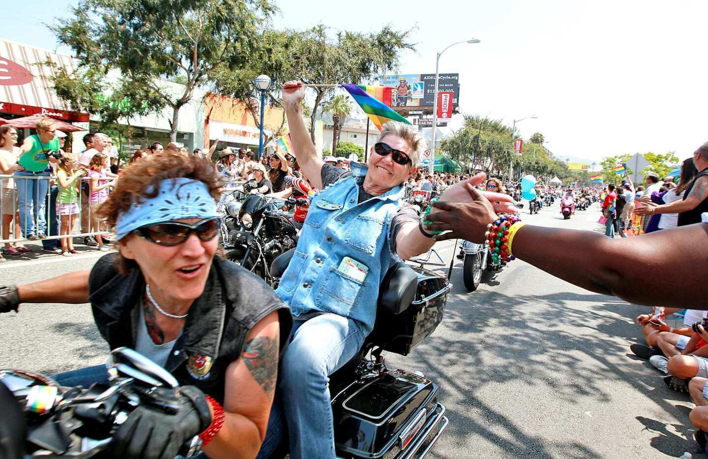 2012 L.A. Pride Parade: Parade participants ride motorcycles down Santa Monica Boulevard during the L.A. Pride Parade in West Hollywood on Sunday.