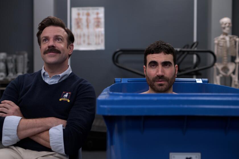 Jason Sudeikis and Brett Goldstein in "Ted Lasso," now streaming on Apple TV+.