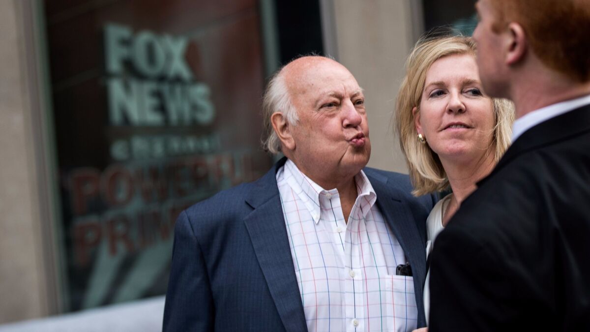 Former Fox News Chairman Roger Ailes with his wife, Elizabeth Tilson, in July in New York.