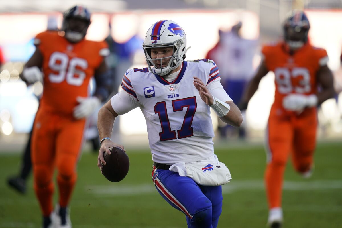 Buffalo Bills quarterback Josh Allen runs for a touchdown against the Denver Broncos on Dec. 19.