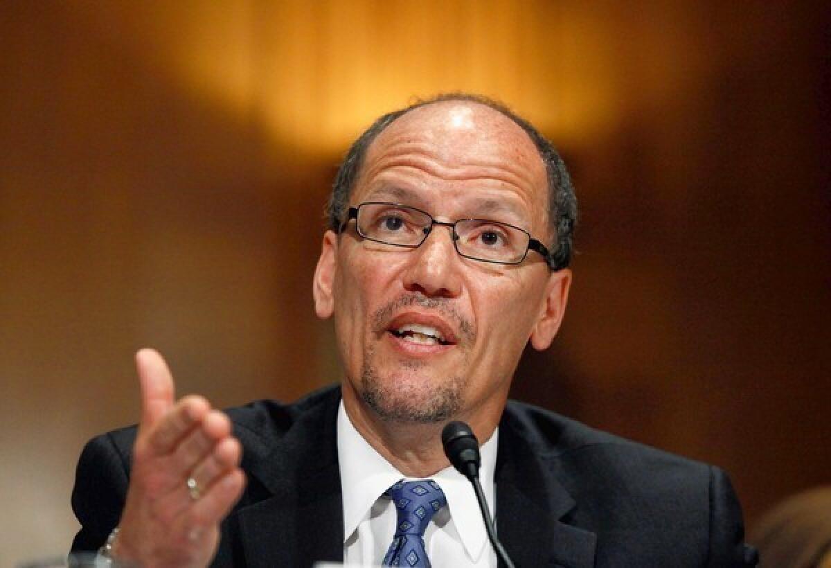 A Senate vote Thursday approved Thomas E. Perez as Labor secretary, after senators agreed to halt Republican delaying tactics on his nomination and others.