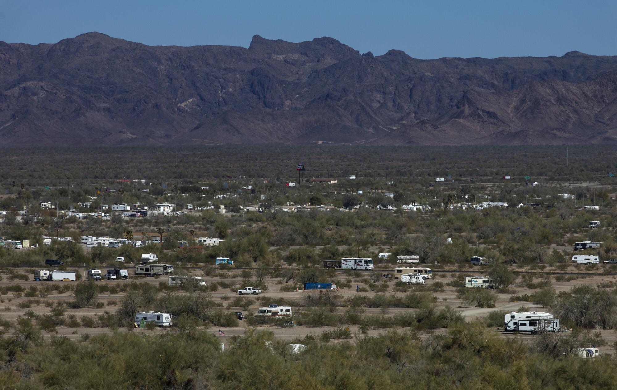 RVs in the Sonoran Desert near Quartzsite, Ariz.