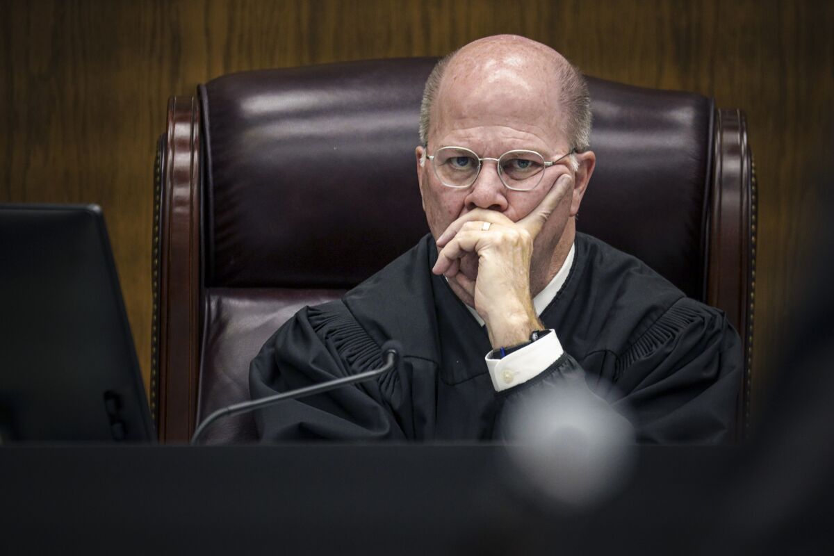 Judge Gregg Prickett listens to opening statements in the Jamon Buggs trial on Tuesday, April 19, 2022.