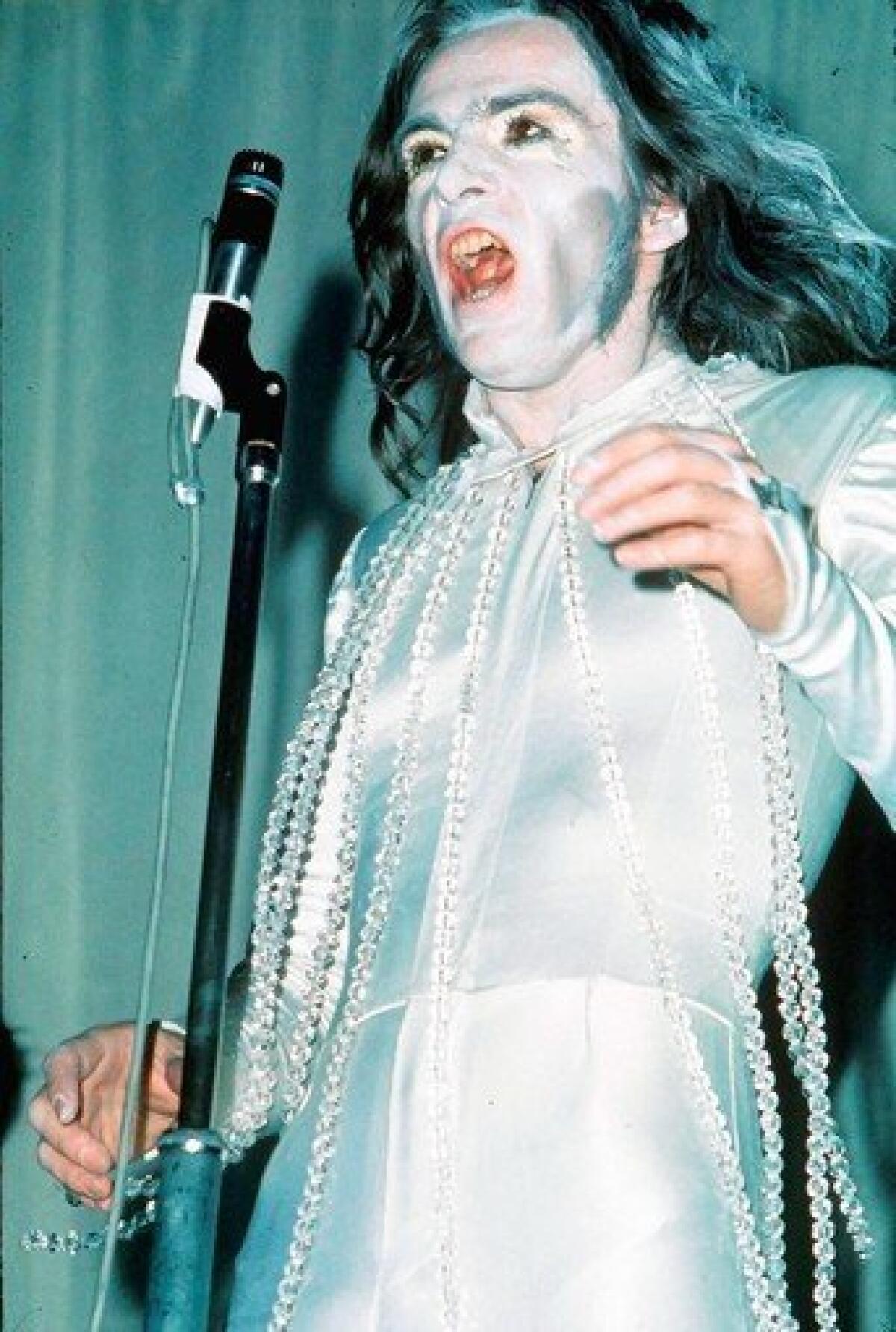 Peter Gabriel of Genesis performs in London in 1971.