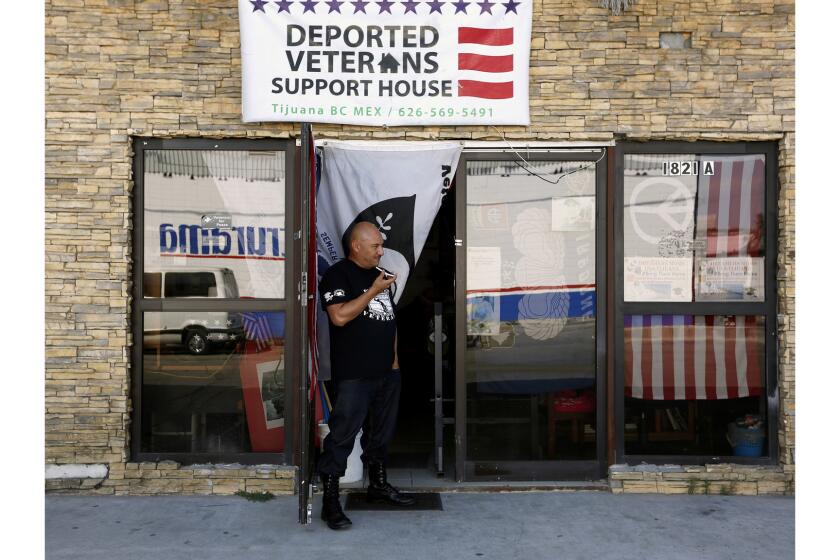 TIJUANA, BAJA CALIF. -- SATURDAY, JULY 29, 2017: Hector Barajas, 40, director and founder, stands out front of the Deported Veterans Support House, founded in 2013, in Tijuana, Baja Calif., on July 29, 2017. Hector, born in Fresnillo, Zacatecas State, at the age of seven was brought to the U.S. where he lived in Compton, Calif. He served in the U.S. Army from 1995-2001 in the 82nd Airborne and was deported for the second time from the U.S. in 2010 for discharging a firearm. (Gary Coronado / Los Angeles Times)