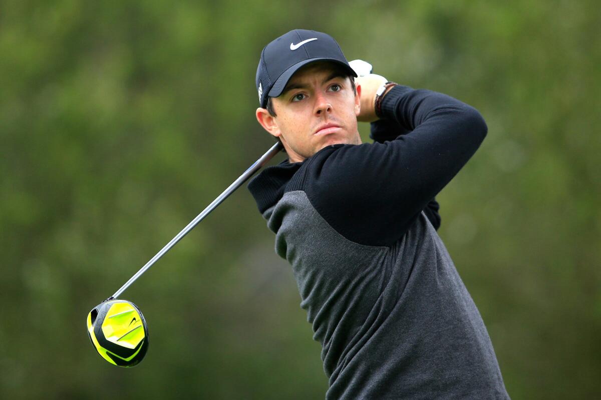 Rory McIlroy follows through on his tee shot at No. 4 during his victory over Billy Horschel on Friday in the Match Play Championship at TPC Harding Park.